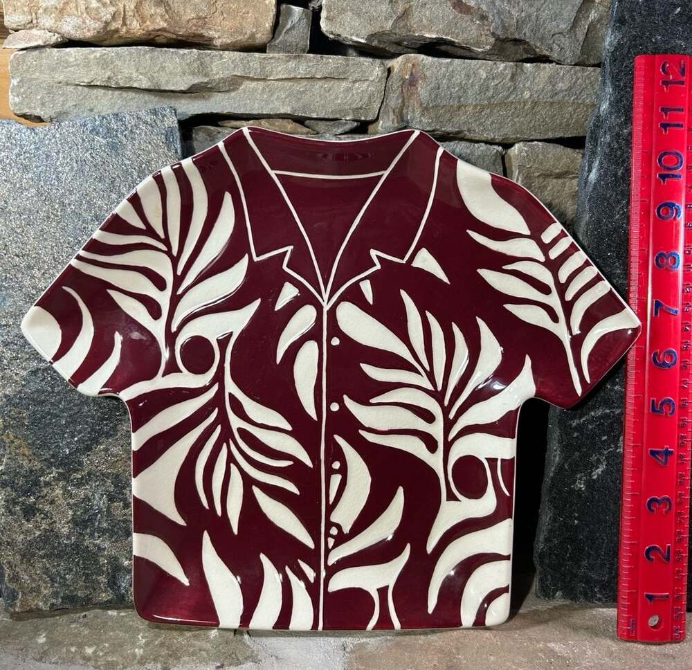 Tropical Clay Maroon Hawaiian Shirt Decorative Plate , Man Cave decor READ !